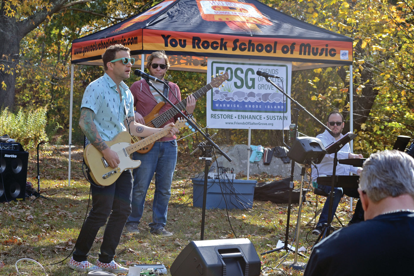GROOVY: Salter's Groove, a Warwick-based cover band with a name derived from the love of the park, provided an array of great tunes to keep the energy lively. Pictured is guitarist/vocalist Sean P. Rogan, Evan "GoodSmash" Gilroy on bass guitar and vocals and Peter "Mister" SanGiovanni on drums and vocals. Michael "Fever" Cordeiro is on keyboard.